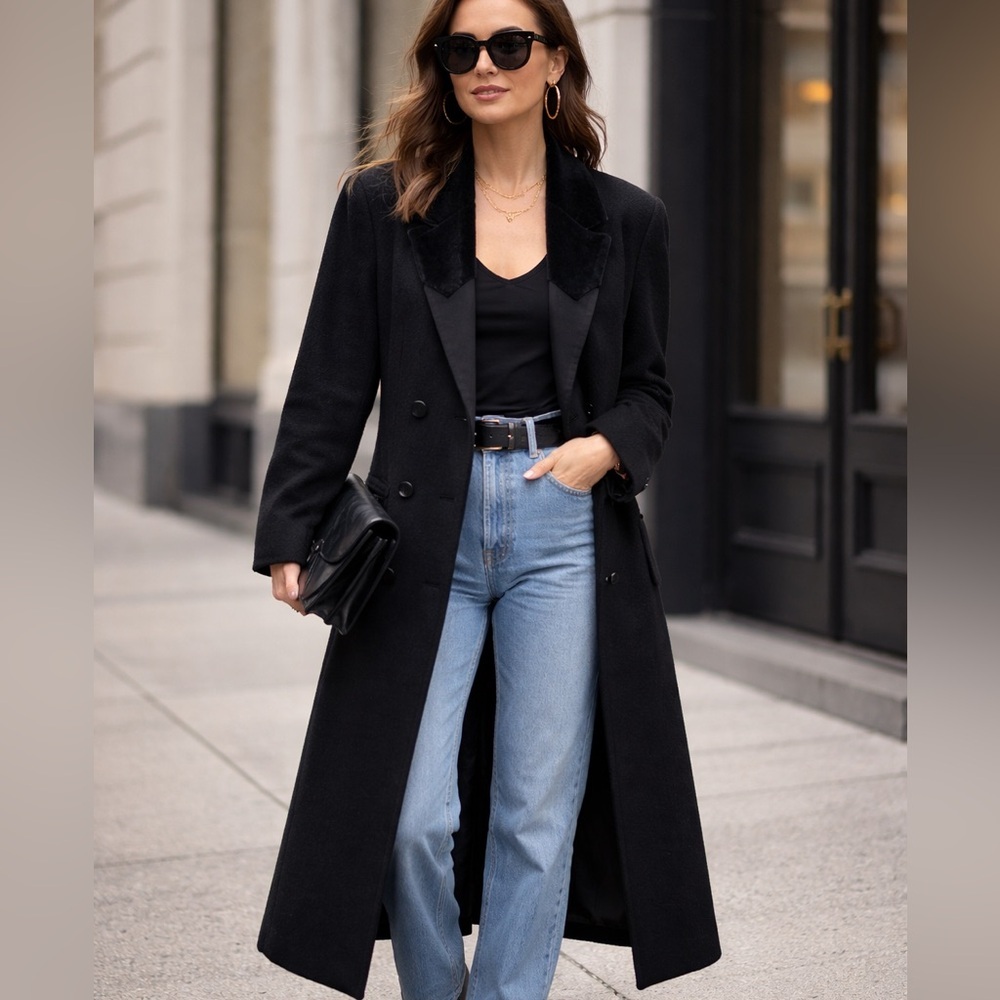 Vintage Wool Tuxedo Coat Velvet Lapel Longline Blazer Classic Tailored Topcoat 6